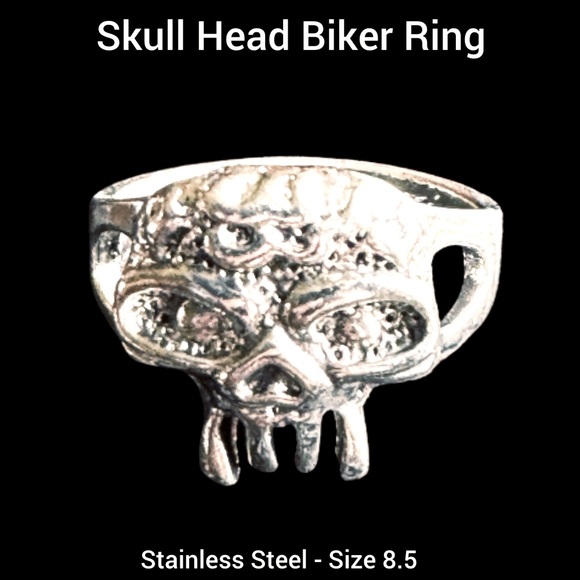 NEW Polished Silver Skull Head Bikers Ring - Size 8.5 - Picture 1 of 1